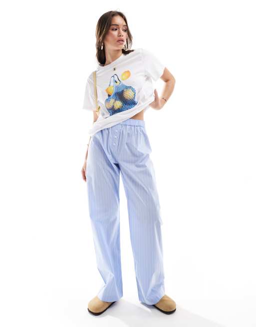 Pantalones de pijama azules a rayas con cinturilla estilo bóxer de Cotton On