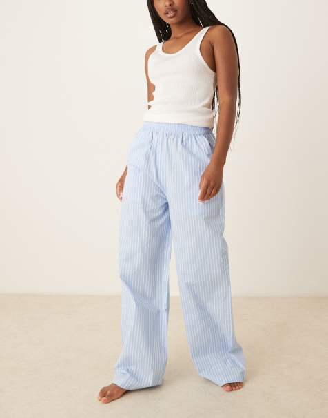 Pantalones de pijama azules a rayas de pernera ancha extragrande de Luna - view 1