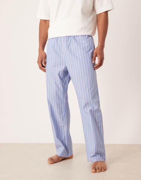 Pantalones de pijama azules a rayas de popelina de algodón puro de ARKET - view 1
