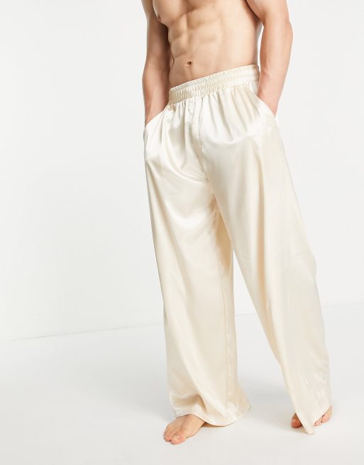 Pantalones de pijama beis de satén de ASOS DESIGN
