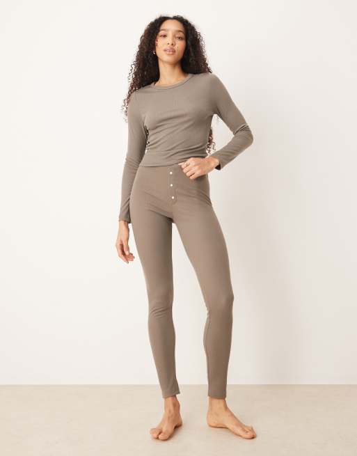 Pantalones de pijama beis grisáceo con cinturilla elástica de canalé de Mango