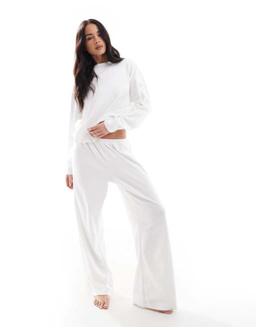 Pantalones de pijama blanco leche de coco de pointelle acanalado de Cotton On (parte de un conjunto)