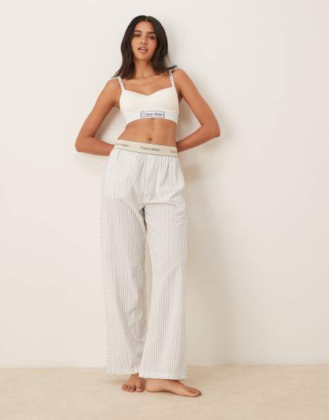 Pantalones de pijama blancos a rayas grises de popelina de algodón de Calvin Klein - view 1