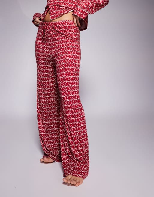 Pantalones de pijama burdeos con estampado de lazos Mix & Match exclusivos de Kaiia (parte de un conjunto), 4 de 4
