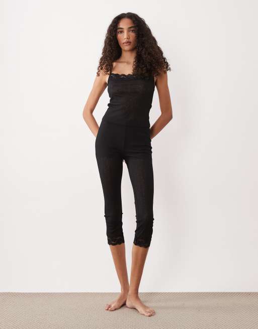 Pijama negro semitransparente con ribete de encaje de ASOS DESIGN, 4 de 4