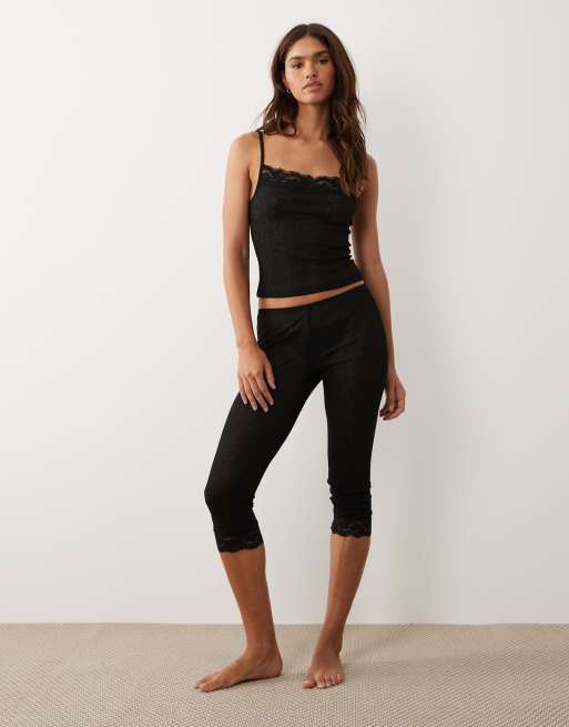 Pijama negro semitransparente con ribete de encaje de ASOS DESIGN, 3 de 4