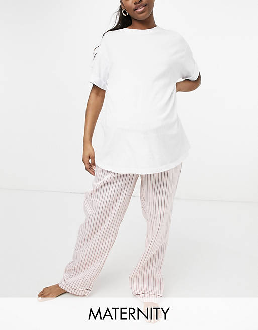 Pantalones de pijama color crema a rayas de satén de Loungeable Maternity