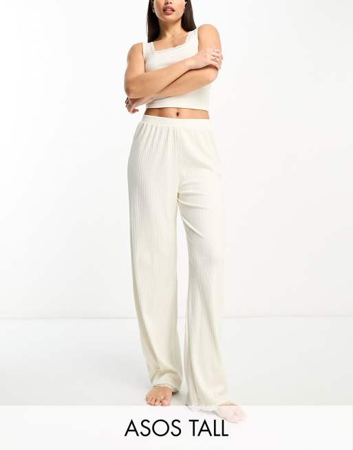 Pantalones de pijama color crema de encaje y canalé Mix & Match de ASOS DESIGN Tall