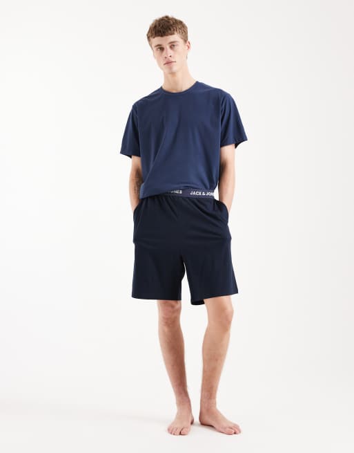 Pantalones de pijama cortos azul marino con banda con logo de Jack & Jones, 2 de 5