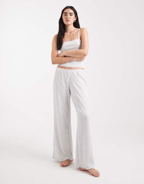 Pantalones de pijama gris claro jaspeado de pernera ancha de punto gofrado de Cotton On (parte de un conjunto) - view 1