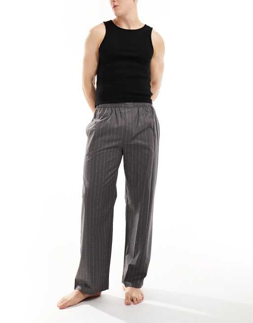 Pantalones de pijama grises a rayas de algodón puro de Calvin Klein