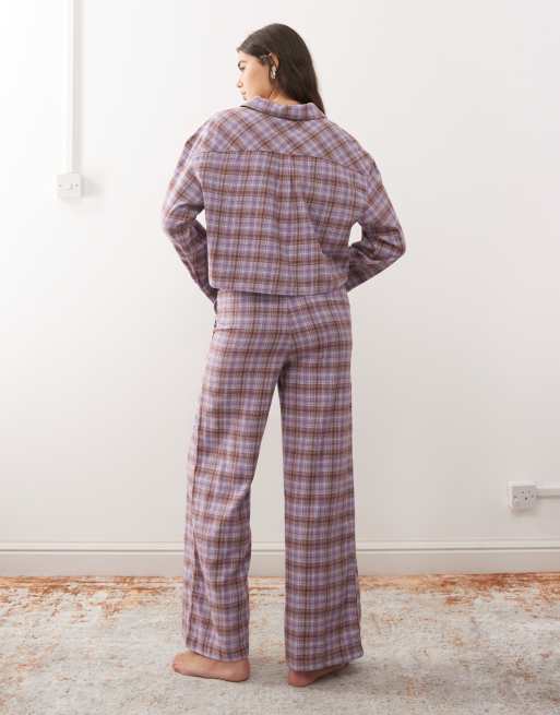 Pantalones de pijama lilas a cuadros de franela Mix & Match de Monki, 4 de 4