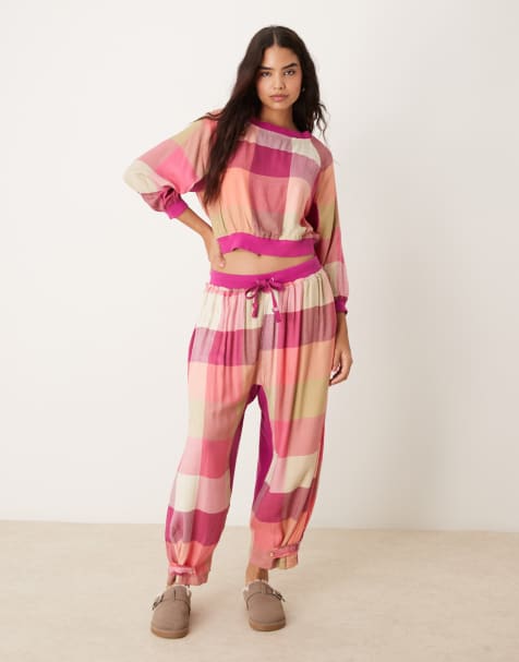 Pantalones de pijama rosa a cuadros escoceses multicolores de franela de Free People (parte de un conjunto) - view 1