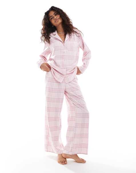 Pantalones de pijama rosa multicolor con logo en la cinturilla de franela de Hollister (parte de un conjunto) - view 1