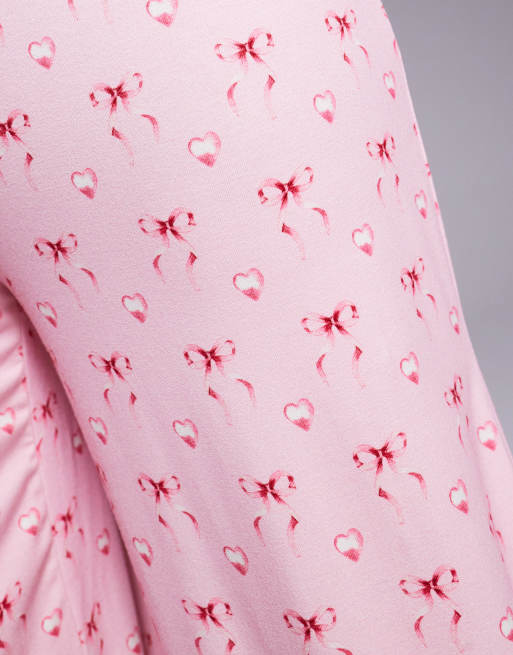 Pantalones de pijama rosas de pernera ancha con estampado de lazos exclusivos de Kaiia (parte de un conjunto), 4 de 5