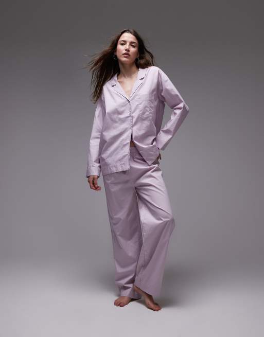 Pantalones de pijama rosas de pernera ancha de algodón de Mango (parte de un conjunto) 