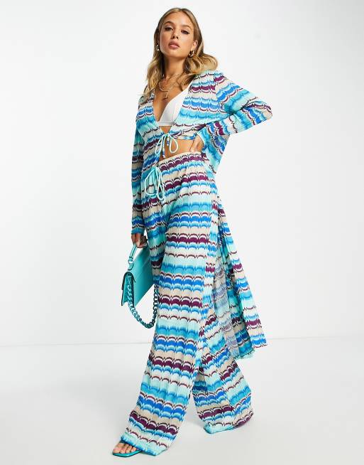 Pantalones de playa azules de pernera ancha con patrón de zigzag de River Island (parte de un conjunto)