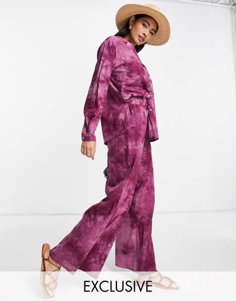Pantalones de playa violeta efecto tie dye exclusivos de Fashion Union (parte de un conjunto) - view 1