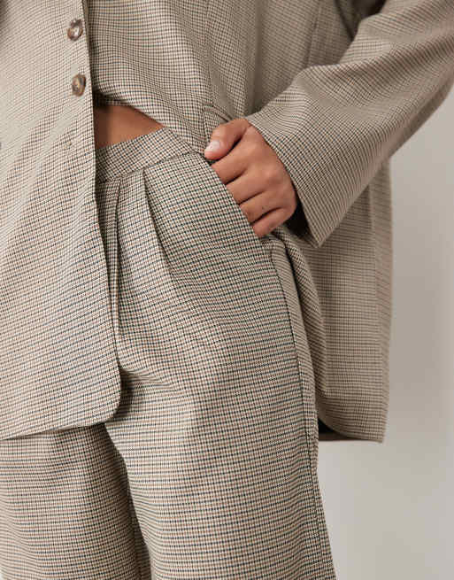 Pantalones de sastre a cuadros clásicos de pernera ancha extragrande con bajos ajustados exclusivos de Kaiia (parte de un conjunto), 3 de 5