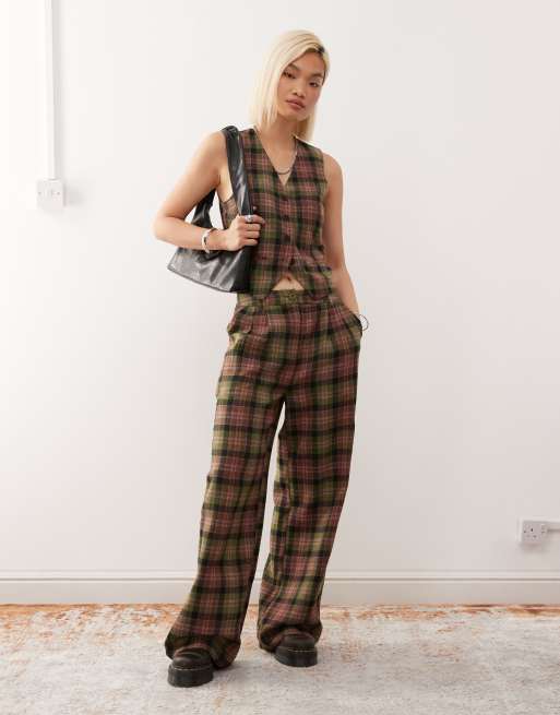 Pantalones de sastre a cuadros de pernera ancha de Reclaimed Vintage (parte de un conjunto)