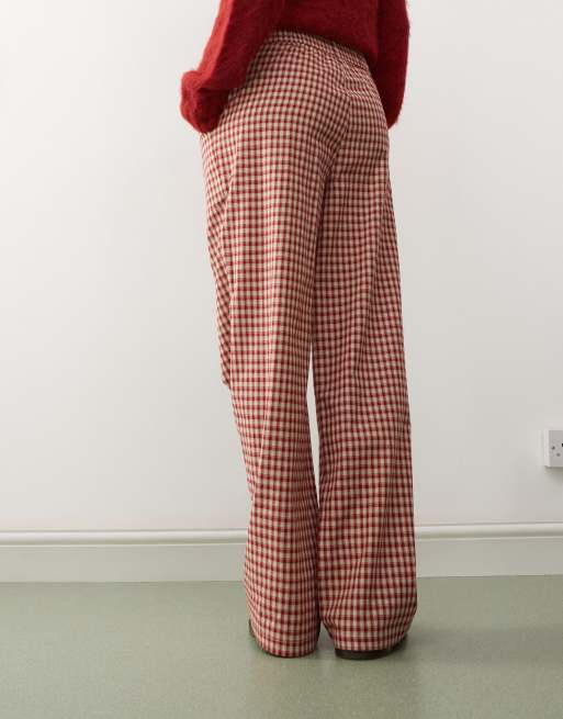Reclaimed Vintage wide leg tailored pants in red plaid
