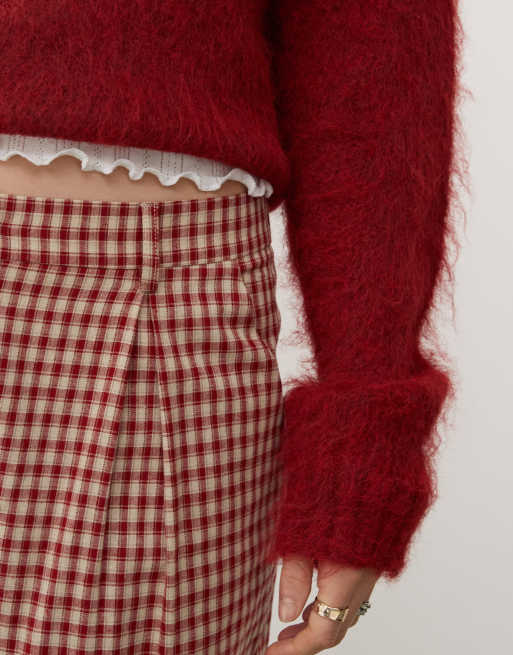 Reclaimed Vintage wide leg tailored pants in red plaid