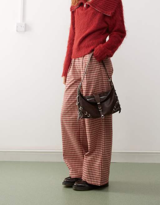 Reclaimed Vintage wide leg tailored pants in red plaid