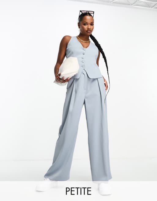 Pantalones de sastre azul claro de pernera ancha de River Island Petite (parte de un conjunto)