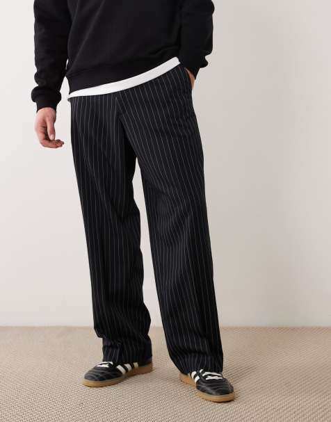 Pantalones de sastre azul marino a rayas de corte ancho de Jack & Jones - view 1