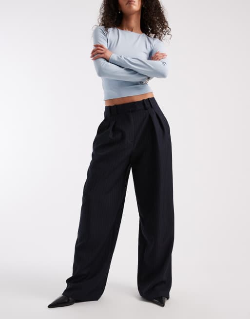 Pantalones de sastre azul marino de pernera ancha con pinzas y raya diplomática de ASOS DESIGN , 2 de 5