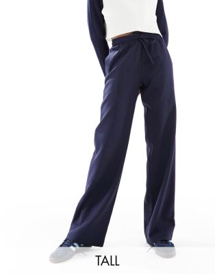 Pantalones de sastre azul marino de pernera recta con cordón ajustable exclusivos de 4th & Reckless Tall (parte de un conjunto)