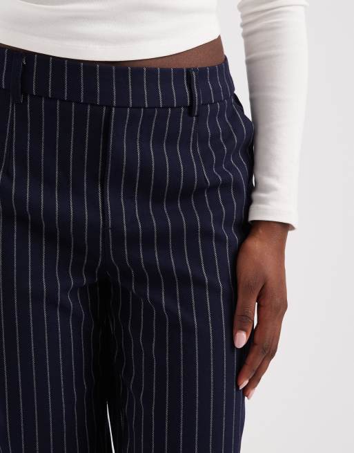 Pantalones de sastre azul marino y blanco a rayas de pernera ancha de Object, 4 de 5