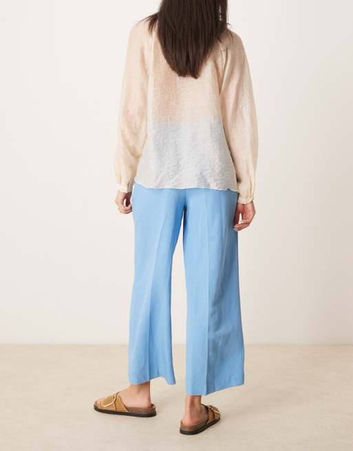 Pantalones de sastre azules de corte culotte de lino de ASOS DESIGN, 3 de 5