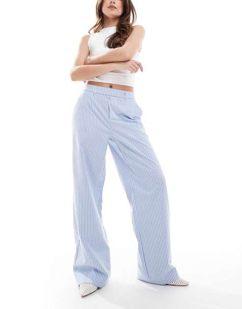 Pantalones de sastre azules y blancos a rayas de pernera ancha de Object - view 1