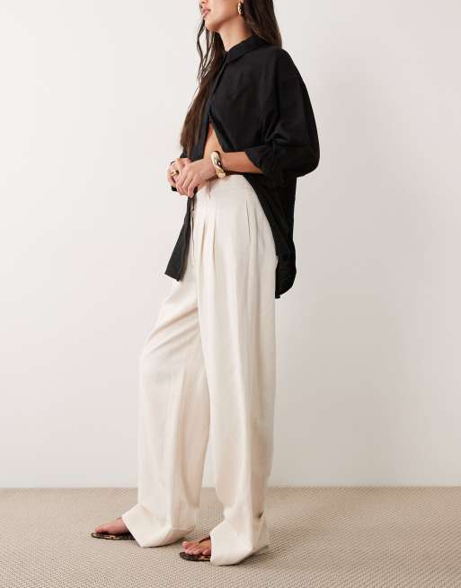 Pantalones de sastre beis de pernera ancha con bajos vueltos de mezcla de lino de ASOS DESIGN , 3 de 5