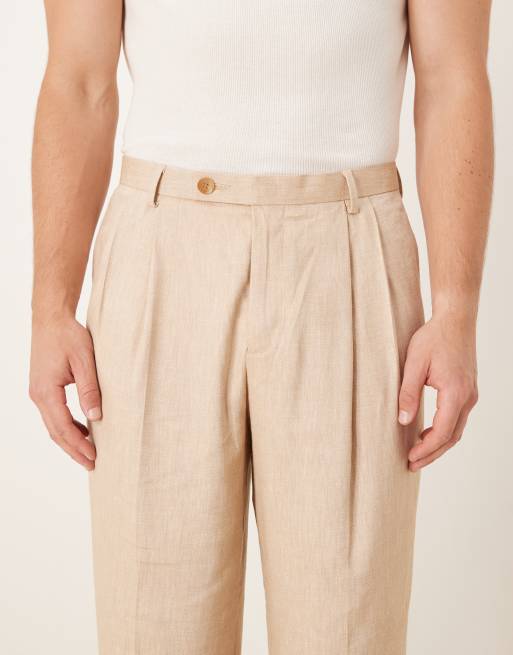 Pantalones de sastre beis de pernera ancha con pinzas dobles delanteras de tejido microtexturizado de ASOS DESIGN, 4 de 5