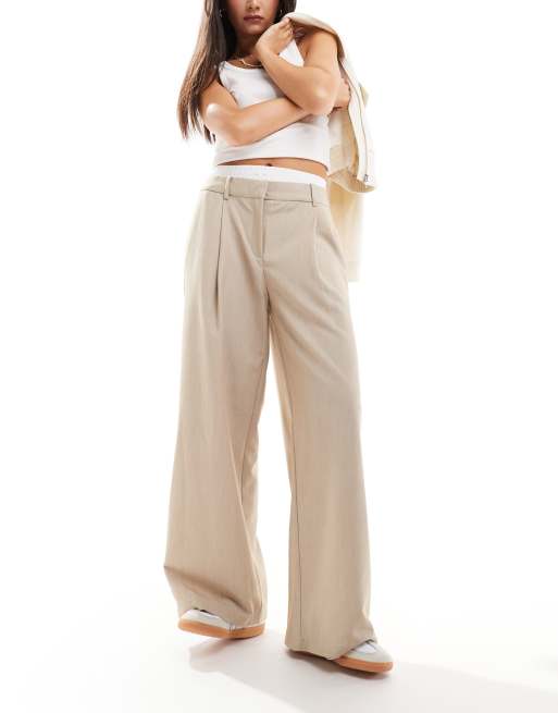 Pantalones de sastre beis de pernera recta con ribete tipo bóxer de Pimkie