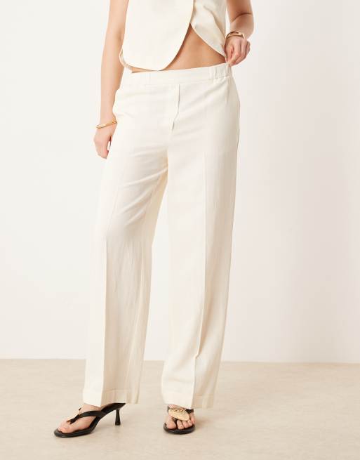 Pantalones de sastre blanco marfil de pernera recta de tejido de mezcla de lino de ASOS DESIGN (parte de un conjunto), 3 de 5