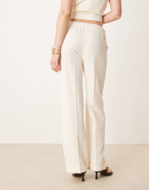 Pantalones de sastre blanco marfil de pernera recta de tejido de mezcla de lino de ASOS DESIGN (parte de un conjunto), 5 de 5