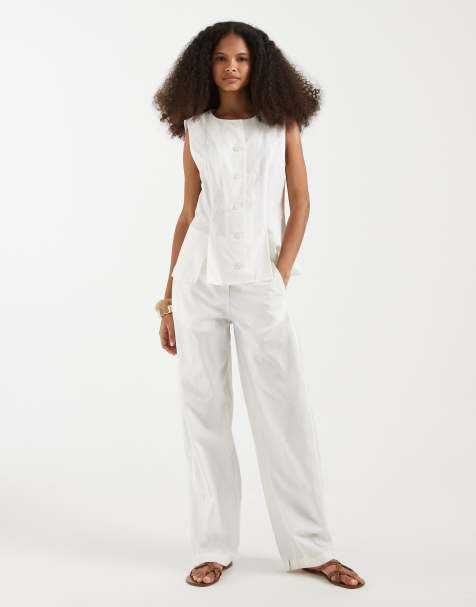 Pantalones de sastre blancos de corte barrel ancho de tejido efecto lino de Vero Moda (parte de un conjunto) - view 1