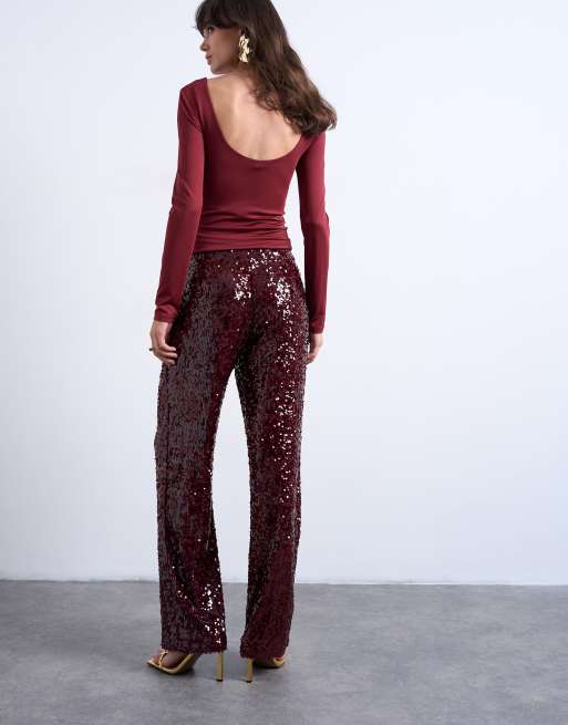 Pantalones de sastre burdeos de lentejuelas de Topshop, 5 de 5