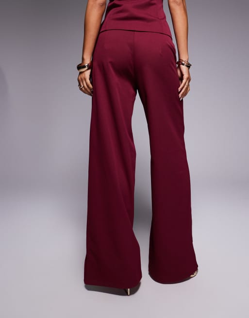 Pantalones de sastre burdeos de pernera ancha con lazada en la cintura exclusivos de Kaiia (parte de un conjunto), 2 de 5