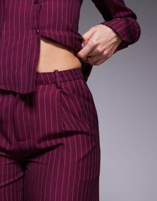 Pantalones de sastre burdeos de pernera recta con raya diplomática exclusivos de Kaiia (parte de un conjunto), 3 de 5
