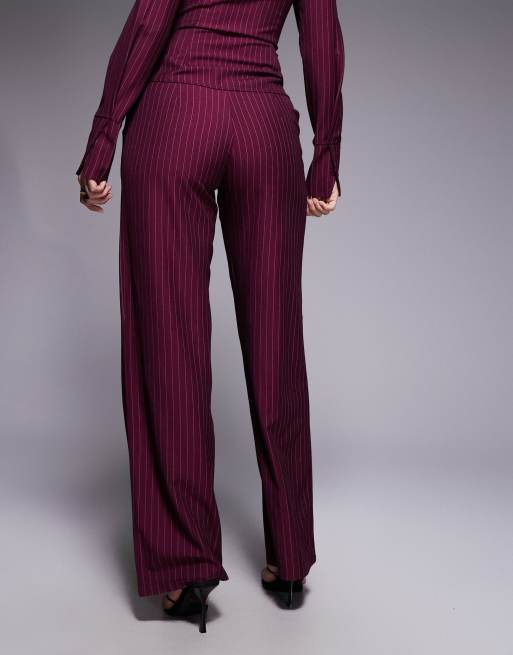 Pantalones de sastre burdeos de pernera recta con raya diplomática exclusivos de Kaiia (parte de un conjunto), 4 de 5