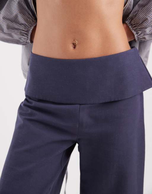 Pantalones de sastre capri azules con cinturilla ancha de lino de ASOS DESIGN, 5 de 5