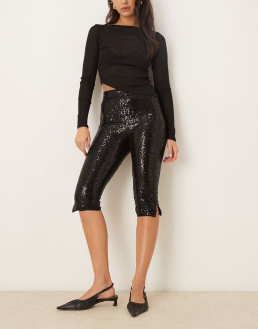 Pantalones de sastre capri negros de lentejuelas de ASOS DESIGN , 3 de 5
