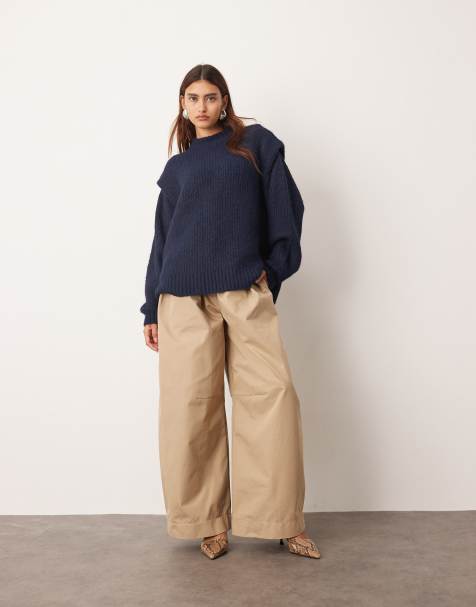 Pantalones de sastre caqui piedra de pernera ancha y talle alto de ARRANGE - view 1