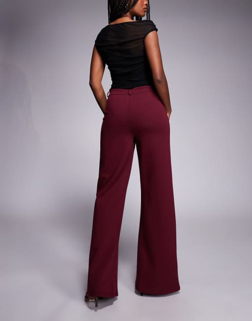 Pantalones de sastre color baya de pernera ancha de punto liso de ASOS DESIGN, 3 de 5