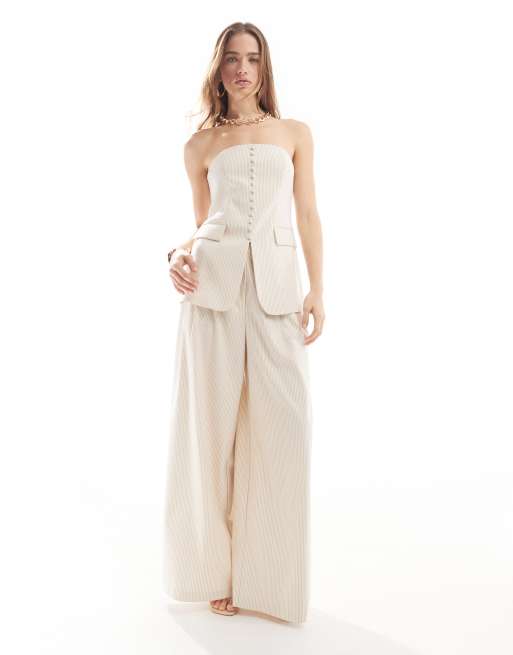 Pantalones de sastre color crema a rayas de pernera muy ancha premium de ASOS EDITION (parte de un conjunto)