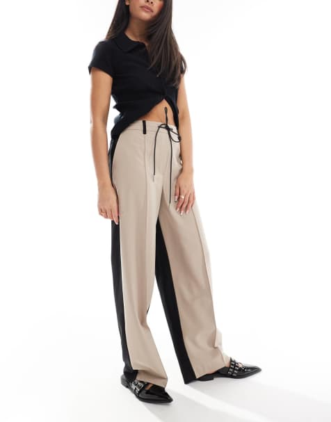 Pantalones de sastre color moca holgados con lazada en la cintura de ASOS DESIGN - view 1